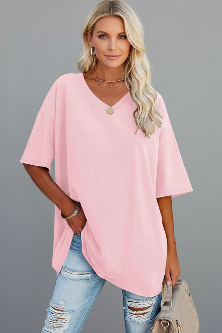 Women’s V Neck Short Sleeve Casual T-Shirt Loose Fit Summer Top 7
