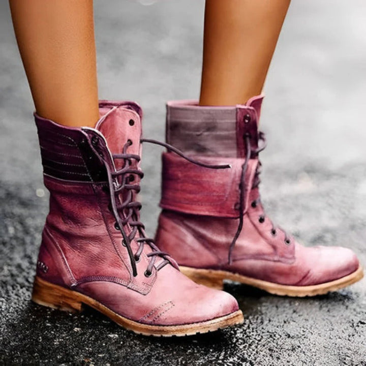 Women's Vintage Lace-Up Combat Ankle Boots with Arch Support 0