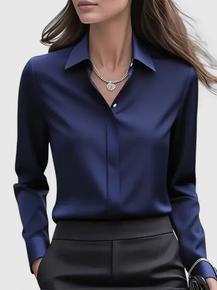 Women's White Blouse - Elegant Satin Button-Down Shirt for Office & Professional Wear 0