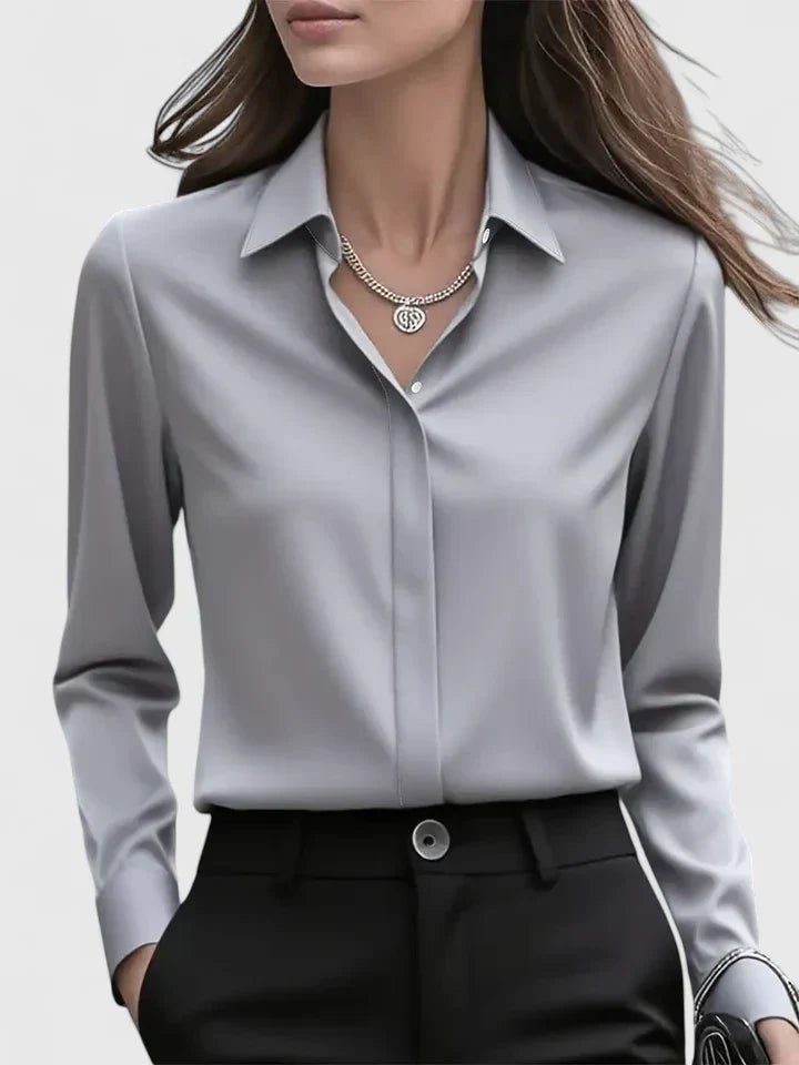 Women's White Blouse - Elegant Satin Button-Down Shirt for Office & Professional Wear 3