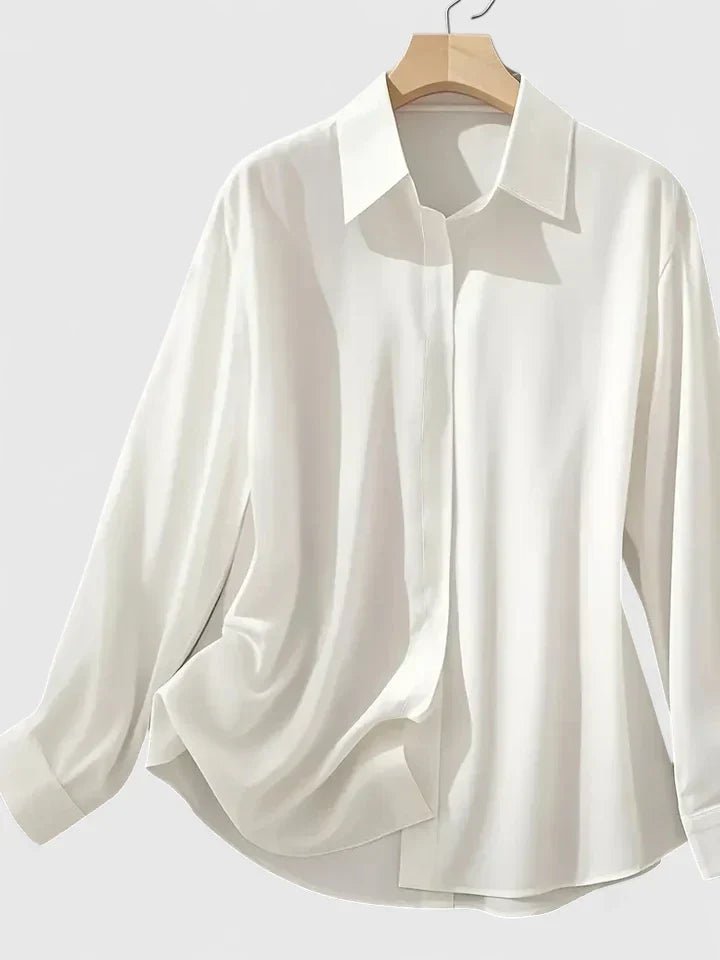 Women's White Blouse - Elegant Satin Button-Down Shirt for Office & Professional Wear 4