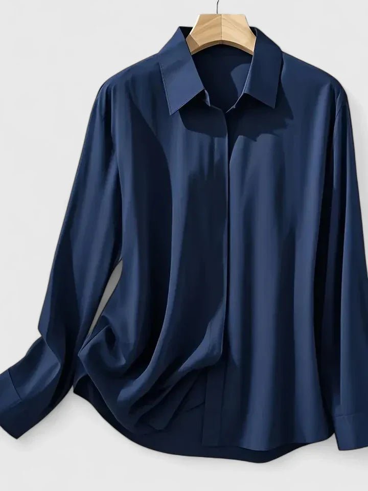 Women's White Blouse - Elegant Satin Button-Down Shirt for Office & Professional Wear 7