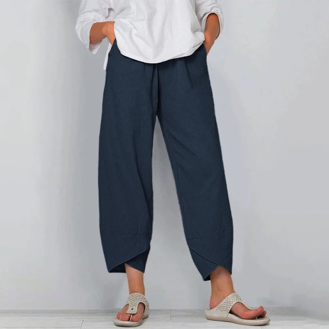 Women's Wide Leg Trousers with Elastic Waistband & Asymmetrical Hem | Flattering Palazzo Pants for Effortless Style 1