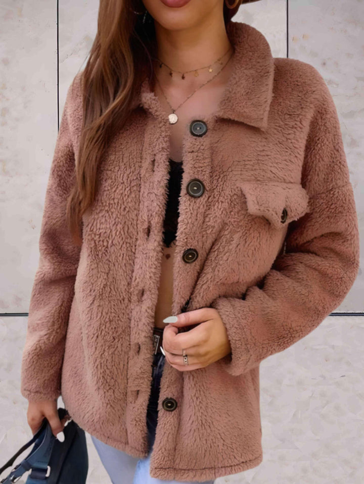 Women's Winter Jacket with Button Closure and Polo Collar - Stylish Women's Coats for Cold Weather 0