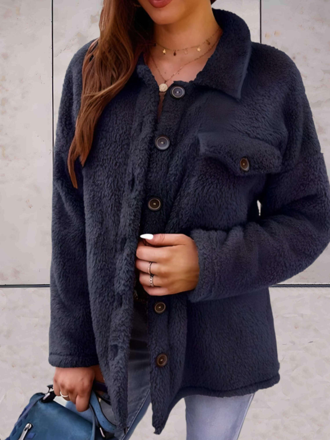 Women's Winter Jacket with Button Closure and Polo Collar - Stylish Women's Coats for Cold Weather 1