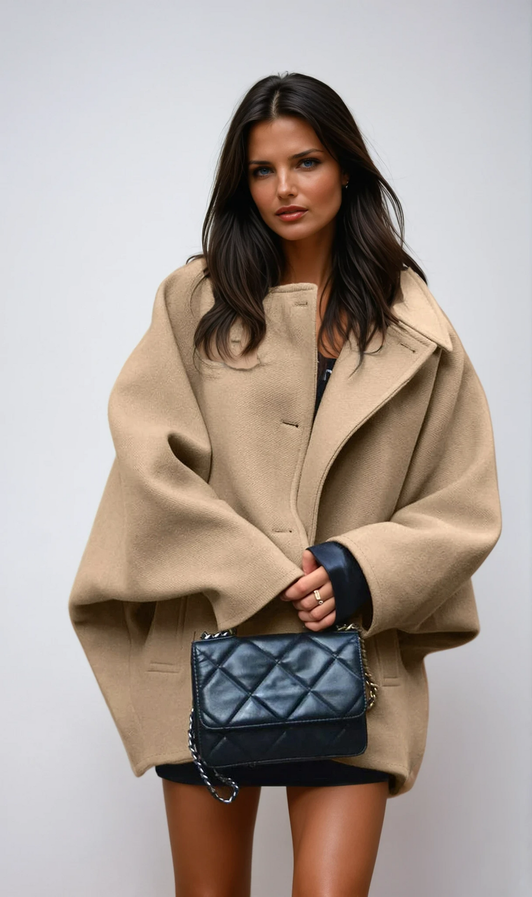 Women's Winter Wool Coat with Button Closure - Oversized Design for Cold Weather 1