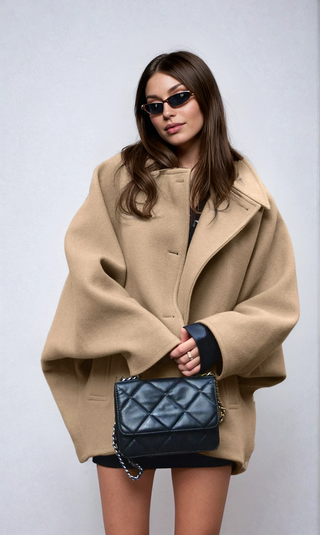Women's Winter Wool Coat with Button Closure - Oversized Design for Cold Weather 2