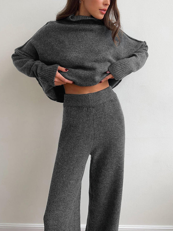 Womens Lounge Set - Cozy Knit Turtleneck & Wide-Leg Pants Loungewear for Casual Comfort 6