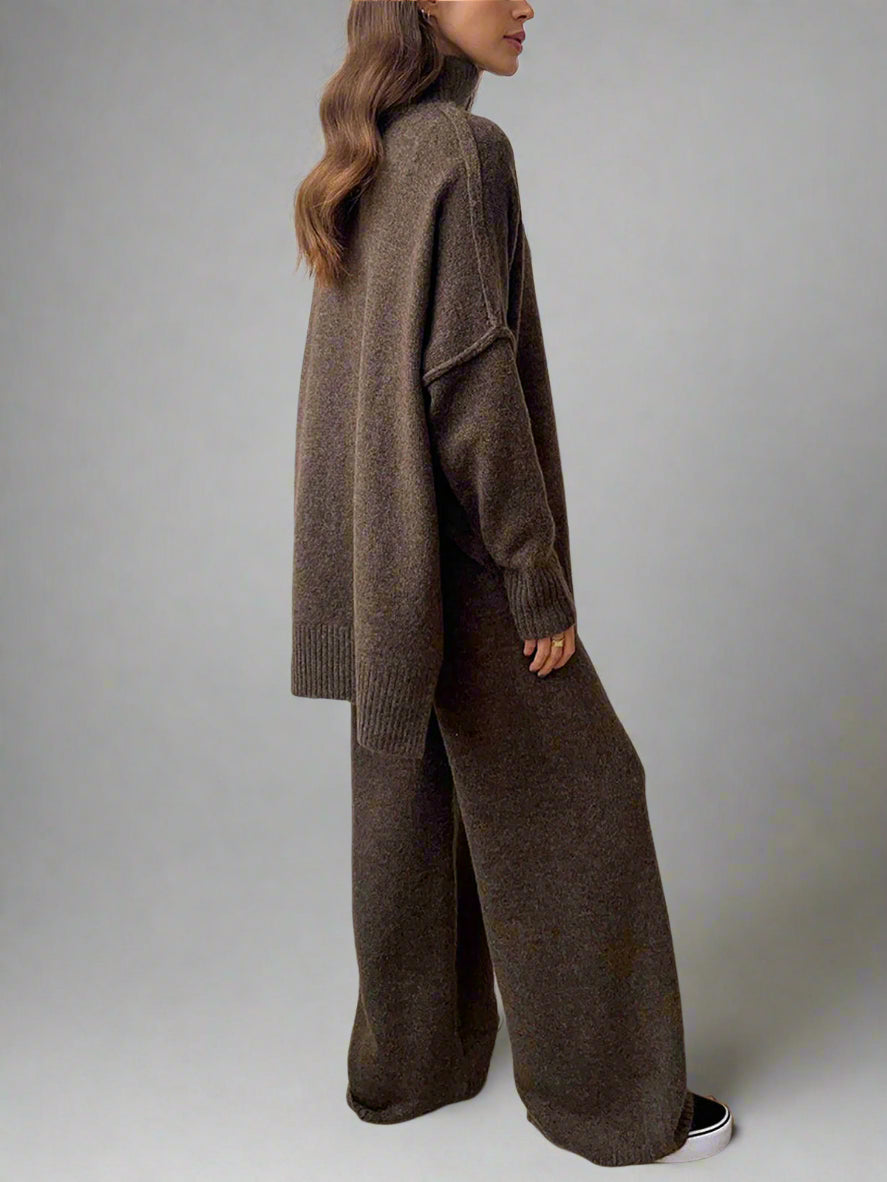 Womens Lounge Set - Cozy Knit Turtleneck & Wide-Leg Pants Loungewear for Casual Comfort 7