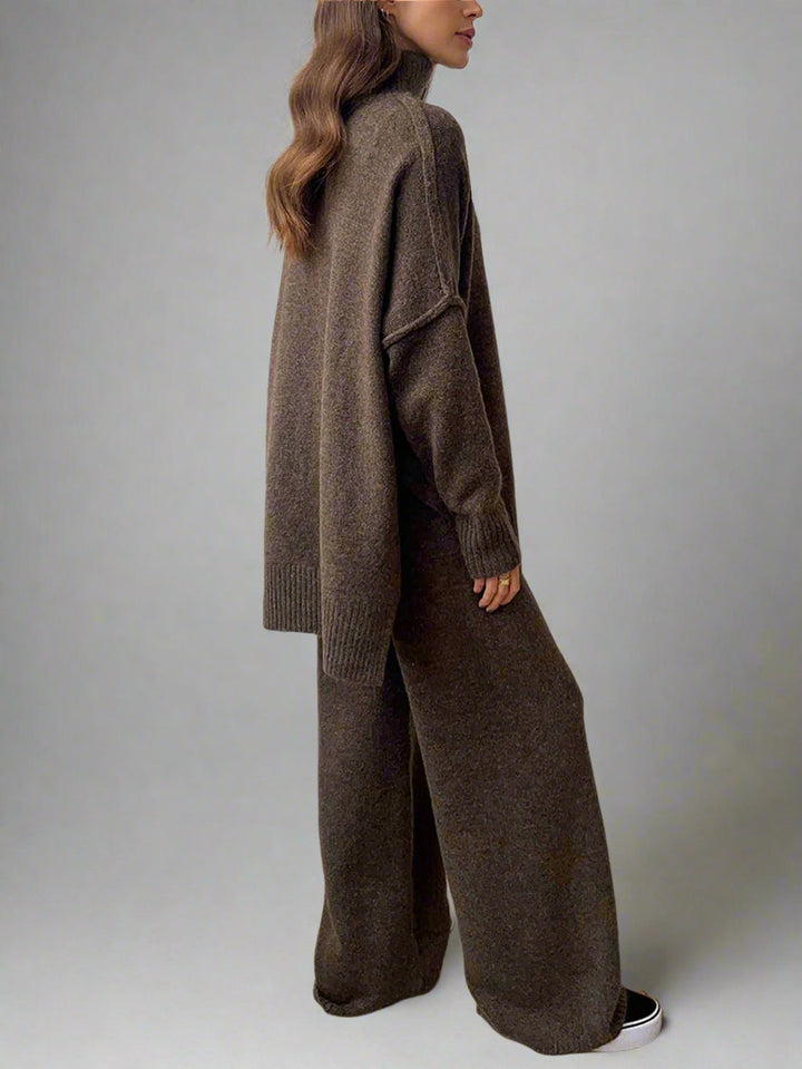 Womens Lounge Set - Cozy Knit Turtleneck & Wide-Leg Pants Loungewear for Casual Comfort 7