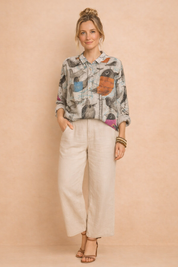 Paulina | Swobodna koszulowa tunika z artystycznym nadrukiem