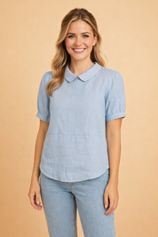 Dominika | Klasyczna bluzka damska z kołnierzykiem i krótkim rękawem