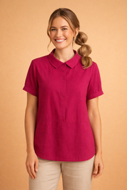 Dominika | Klasyczna bluzka damska z kołnierzykiem i krótkim rękawem