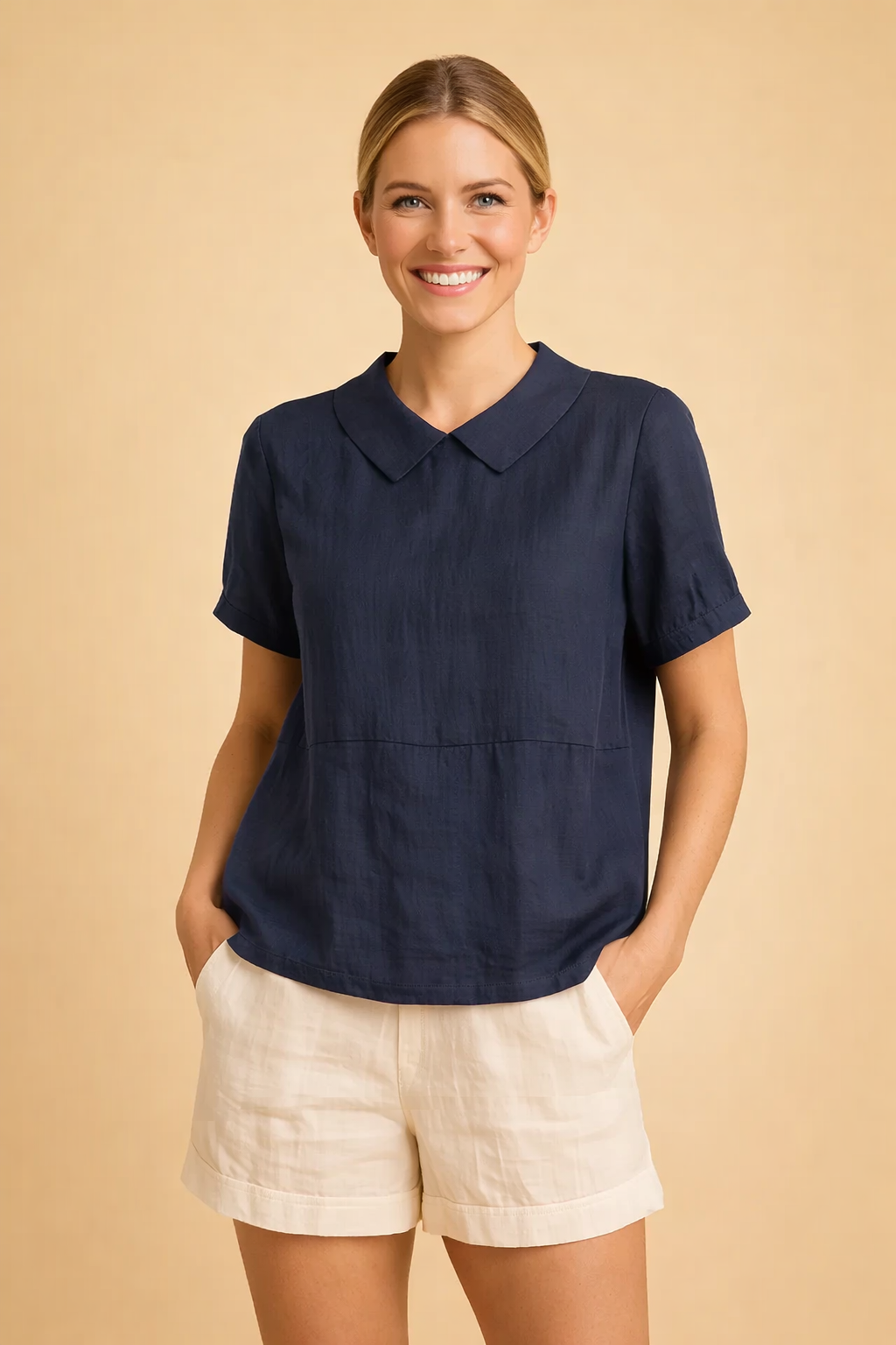 Dominika | Klasyczna bluzka damska z kołnierzykiem i krótkim rękawem