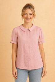 Dominika | Klasyczna bluzka damska z kołnierzykiem i krótkim rękawem