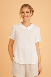 Dominika | Klasyczna bluzka damska z kołnierzykiem i krótkim rękawem